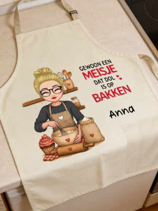 Gepersonaliseerd schort - Gewoon een meisje dat dol is op bakken